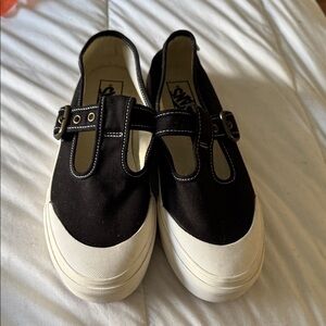 Vans Mary Jane T Bar Black and White Canvas Sneakers